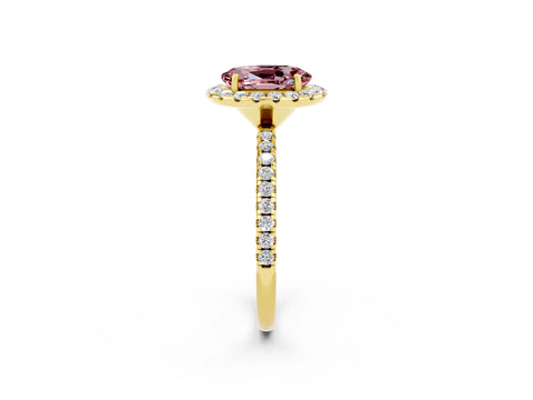 Yellow gold Oval Cut Cut Diamond Floral Halo Engagement Ring with Pavé Band and Prong Setting_2