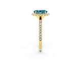 Yellow gold Oval Cut Cut Diamond Floral Halo Engagement Ring with Pavé Band and Prong Setting_2