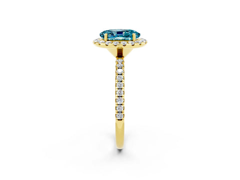 Yellow gold Oval Cut Cut Diamond Floral Halo Engagement Ring with Pavé Band and Prong Setting_2