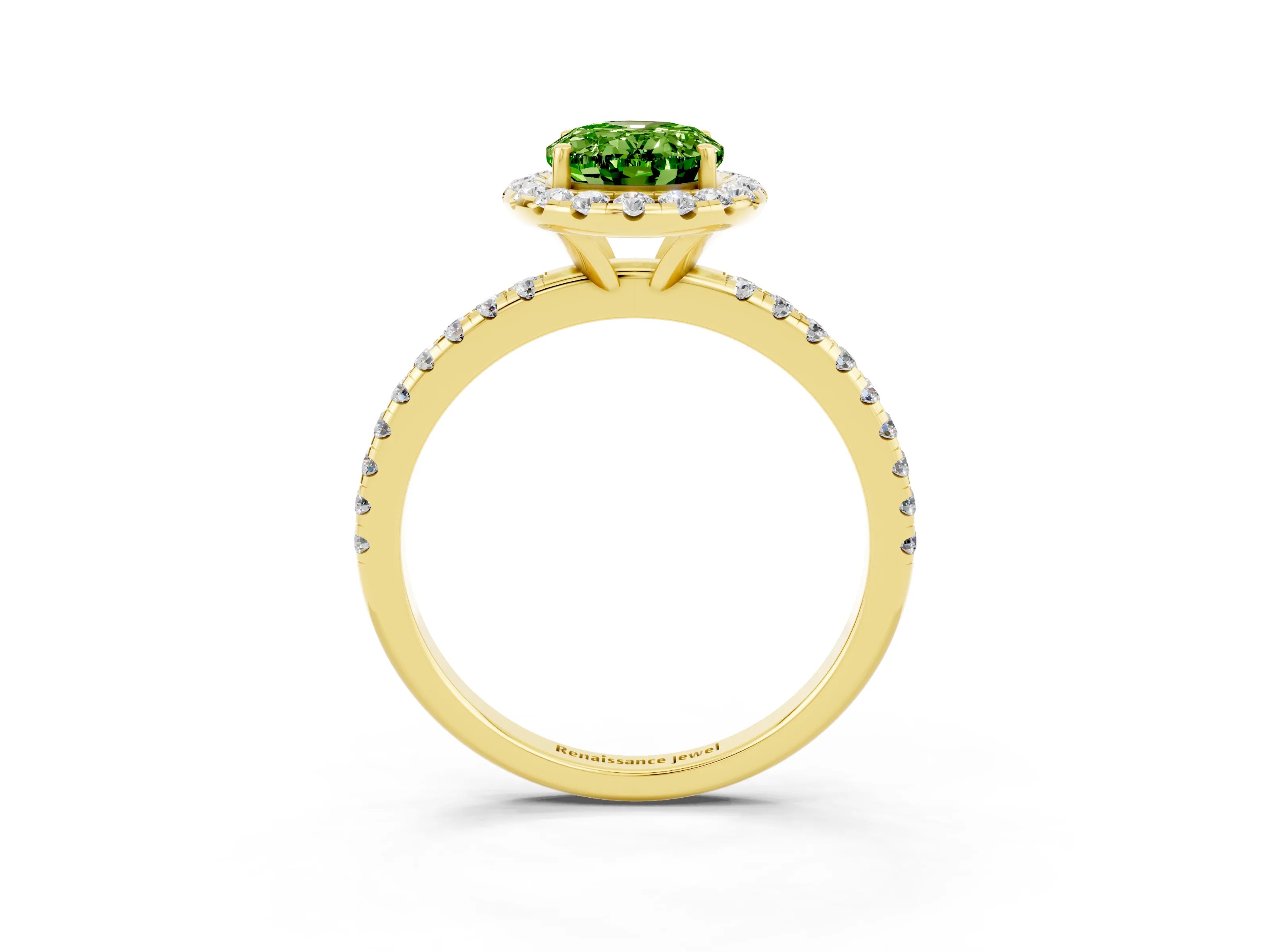 Yellow gold Oval Cut Cut Diamond Floral Halo Engagement Ring with Pavé Band and Prong Setting_3
