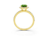 Yellow gold Oval Cut Cut Diamond Floral Halo Engagement Ring with Pavé Band and Prong Setting_3