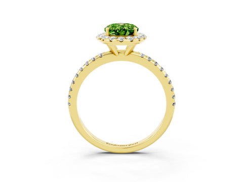 Yellow gold Oval Cut Cut Diamond Floral Halo Engagement Ring with Pavé Band and Prong Setting_3