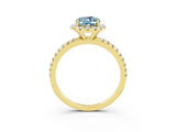 Yellow gold Oval Cut Cut Diamond Floral Halo Engagement Ring with Pavé Band and Prong Setting_3