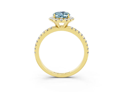 Yellow gold Oval Cut Cut Diamond Floral Halo Engagement Ring with Pavé Band and Prong Setting_3