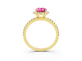 Yellow gold Oval Cut Cut Diamond Floral Halo Engagement Ring with Pavé Band and Prong Setting_3