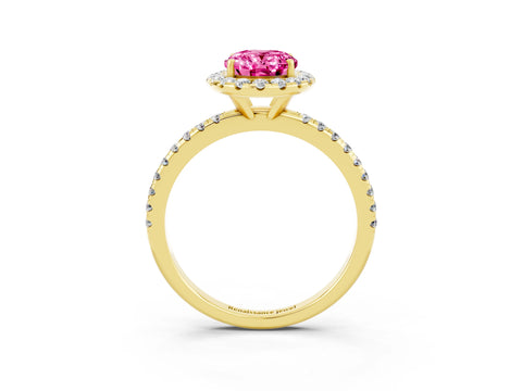 Yellow gold Oval Cut Cut Diamond Floral Halo Engagement Ring with Pavé Band and Prong Setting_3