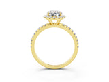 Yellow gold Oval Cut Cut Diamond Floral Halo Engagement Ring with Pavé Band and Prong Setting_3