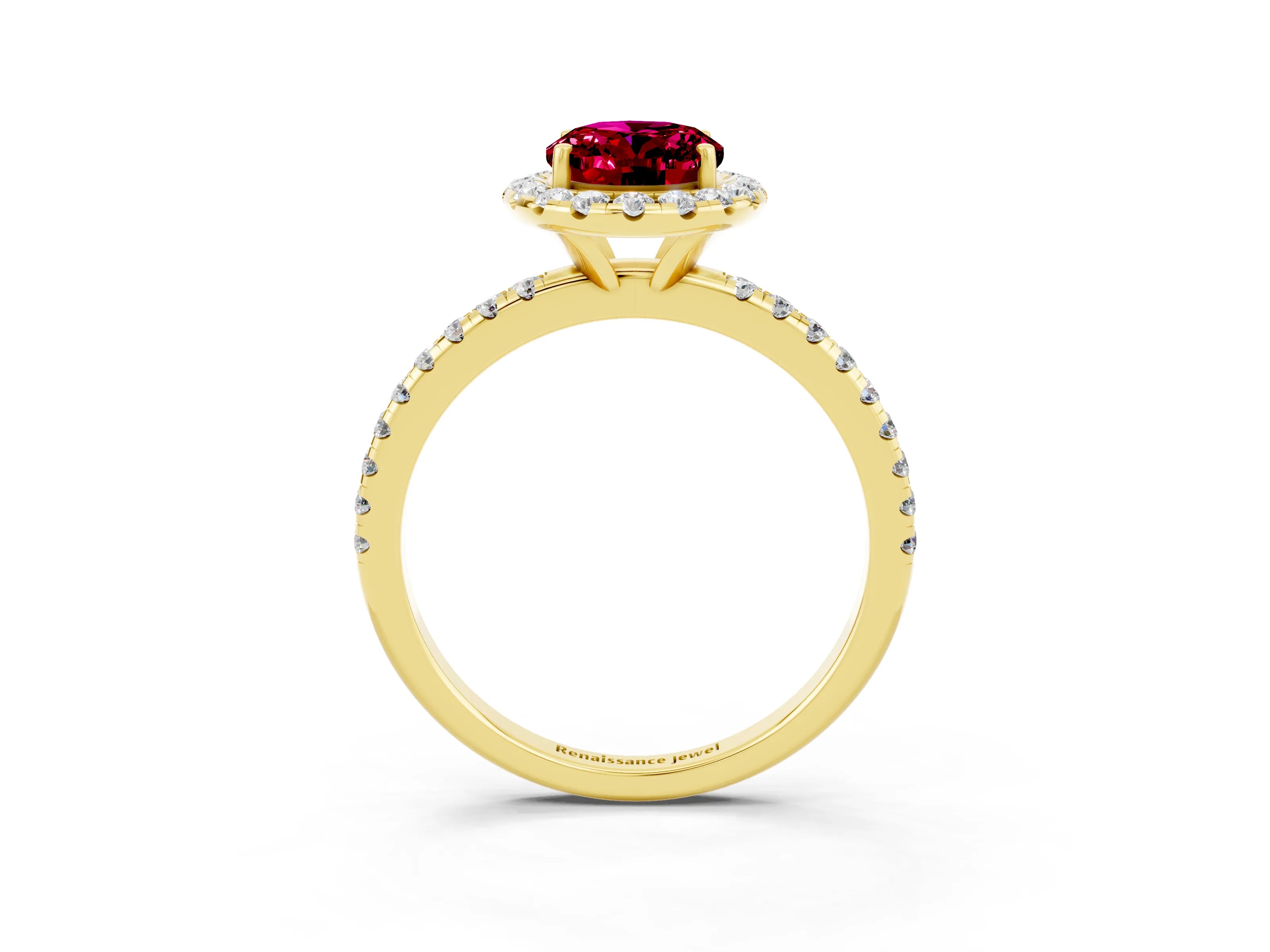 Yellow gold Oval Cut Cut Diamond Floral Halo Engagement Ring with Pavé Band and Prong Setting_3