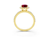 Yellow gold Oval Cut Cut Diamond Floral Halo Engagement Ring with Pavé Band and Prong Setting_3
