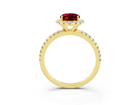 Yellow gold Oval Cut Cut Diamond Floral Halo Engagement Ring with Pavé Band and Prong Setting_3