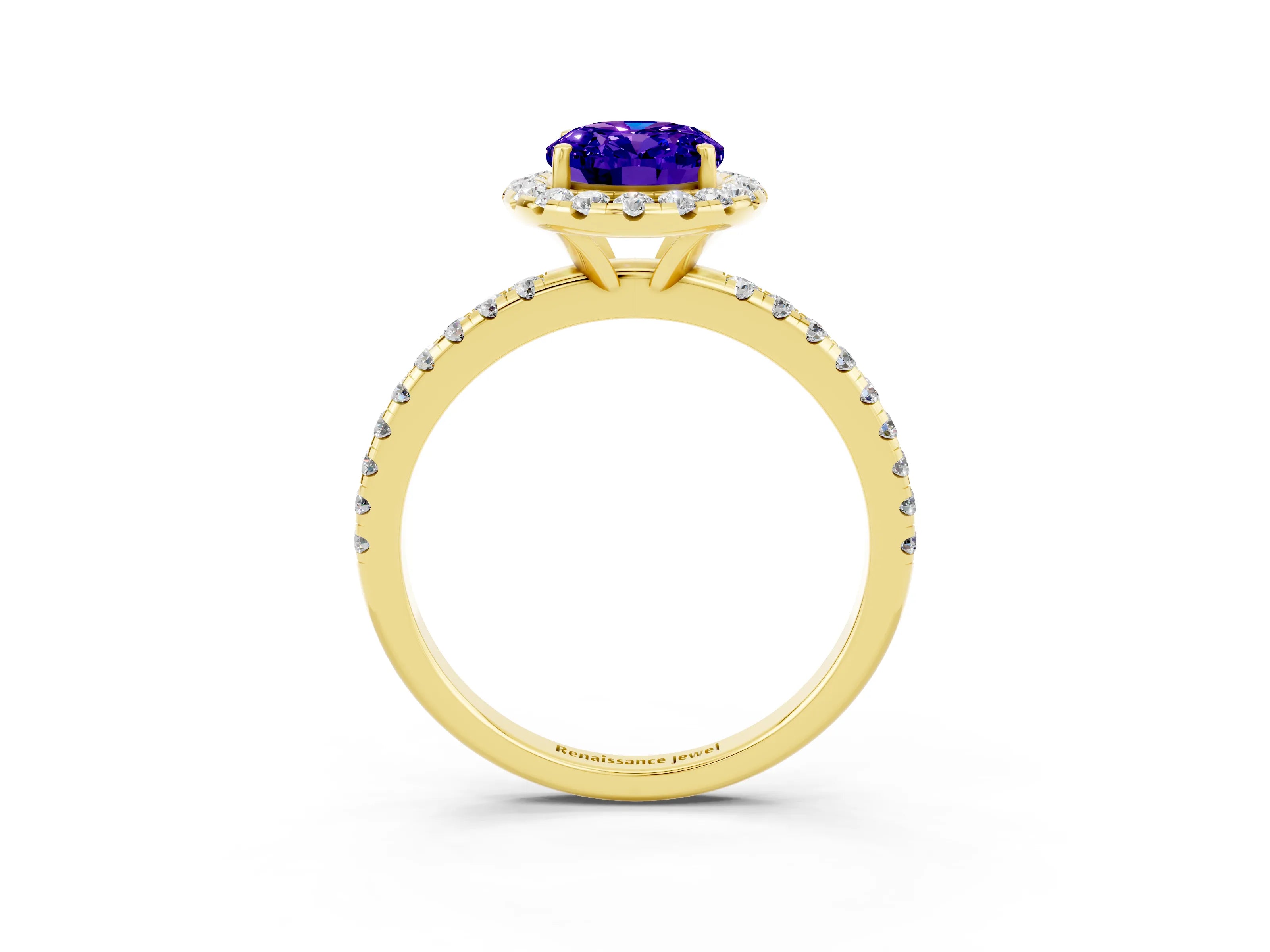 Yellow gold Oval Cut Cut Diamond Floral Halo Engagement Ring with Pavé Band and Prong Setting_3