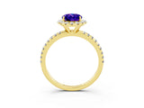 Yellow gold Oval Cut Cut Diamond Floral Halo Engagement Ring with Pavé Band and Prong Setting_3