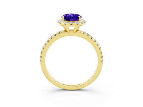 Yellow gold Oval Cut Cut Diamond Floral Halo Engagement Ring with Pavé Band and Prong Setting_3