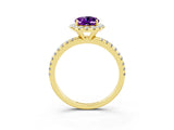 Yellow gold Oval Cut Cut Diamond Floral Halo Engagement Ring with Pavé Band and Prong Setting_3