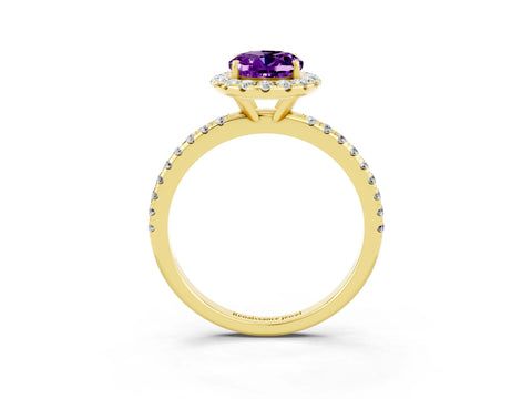 Yellow gold Oval Cut Cut Diamond Floral Halo Engagement Ring with Pavé Band and Prong Setting_3