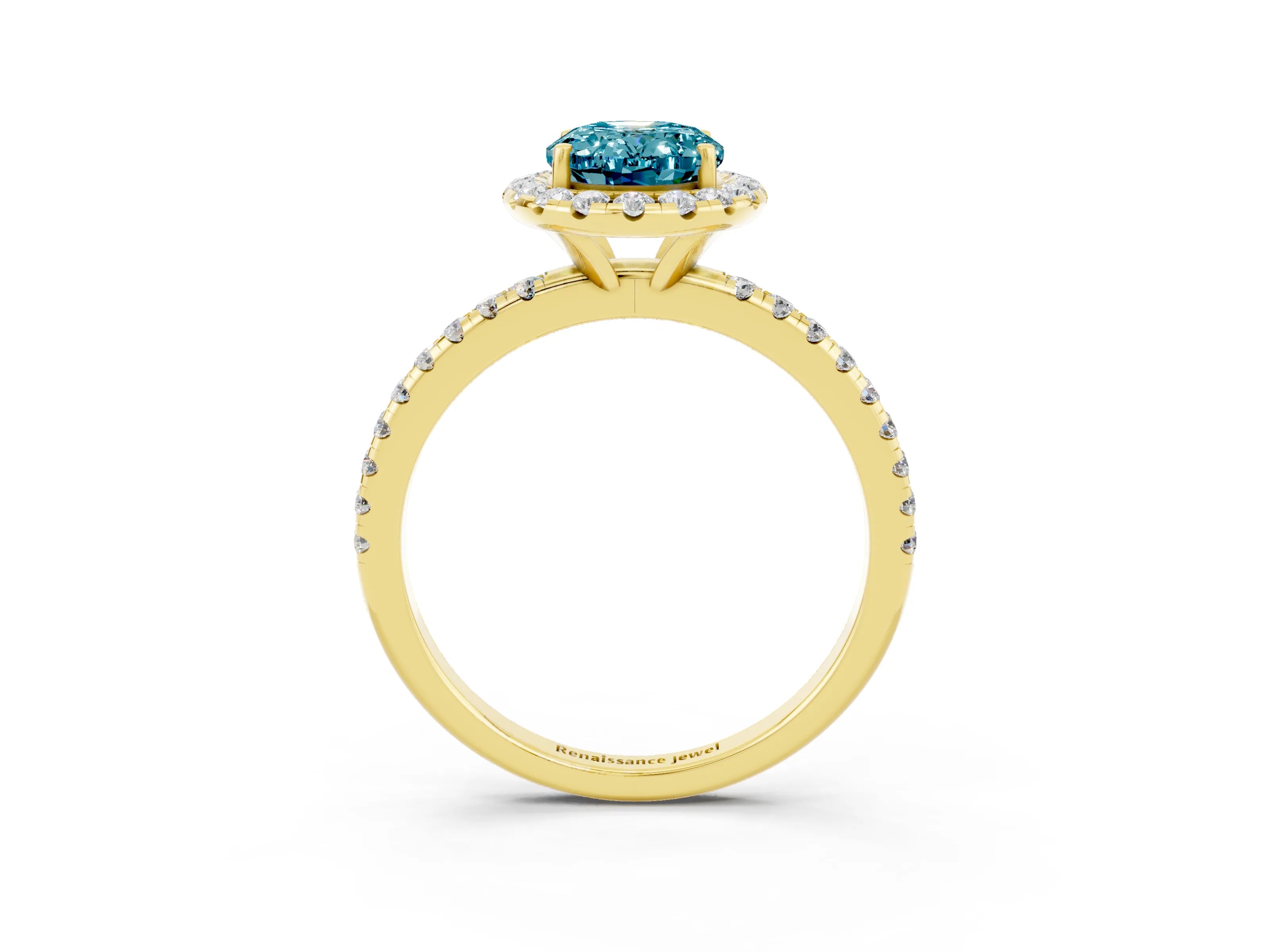 Yellow gold Oval Cut Cut Diamond Floral Halo Engagement Ring with Pavé Band and Prong Setting_3