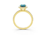 Yellow gold Oval Cut Cut Diamond Floral Halo Engagement Ring with Pavé Band and Prong Setting_3