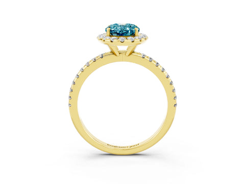 Yellow gold Oval Cut Cut Diamond Floral Halo Engagement Ring with Pavé Band and Prong Setting_3