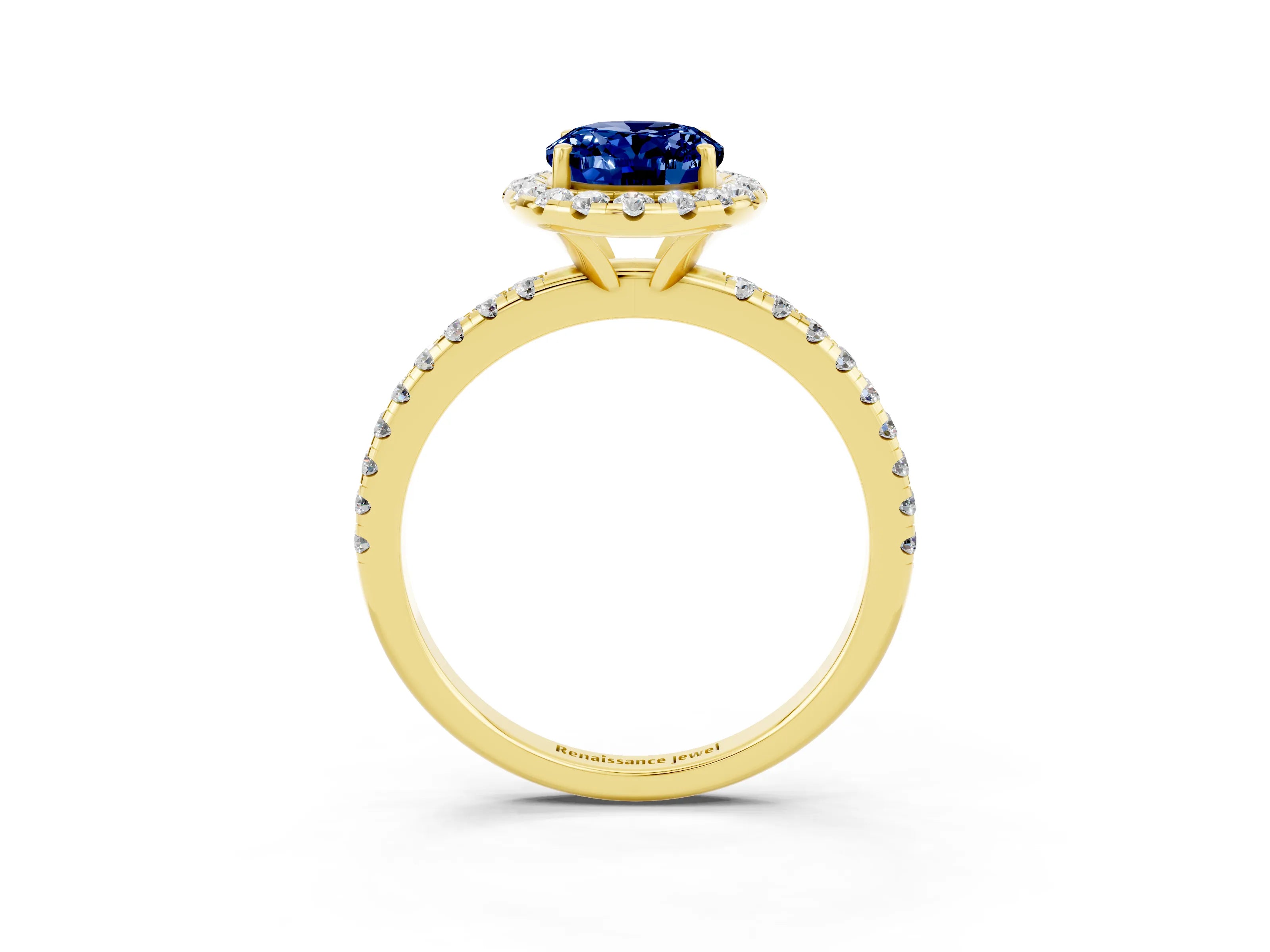 Yellow gold Oval Cut Cut Diamond Floral Halo Engagement Ring with Pavé Band and Prong Setting_3