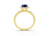 Yellow gold Oval Cut Cut Diamond Floral Halo Engagement Ring with Pavé Band and Prong Setting_3