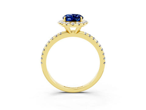 Yellow gold Oval Cut Cut Diamond Floral Halo Engagement Ring with Pavé Band and Prong Setting_3