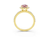 Yellow gold Oval Cut Cut Diamond Floral Halo Engagement Ring with Pavé Band and Prong Setting_3