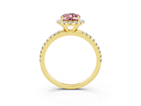 Yellow gold Oval Cut Cut Diamond Floral Halo Engagement Ring with Pavé Band and Prong Setting_3