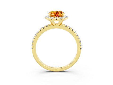 Yellow gold Oval Cut Cut Diamond Floral Halo Engagement Ring with Pavé Band and Prong Setting_3
