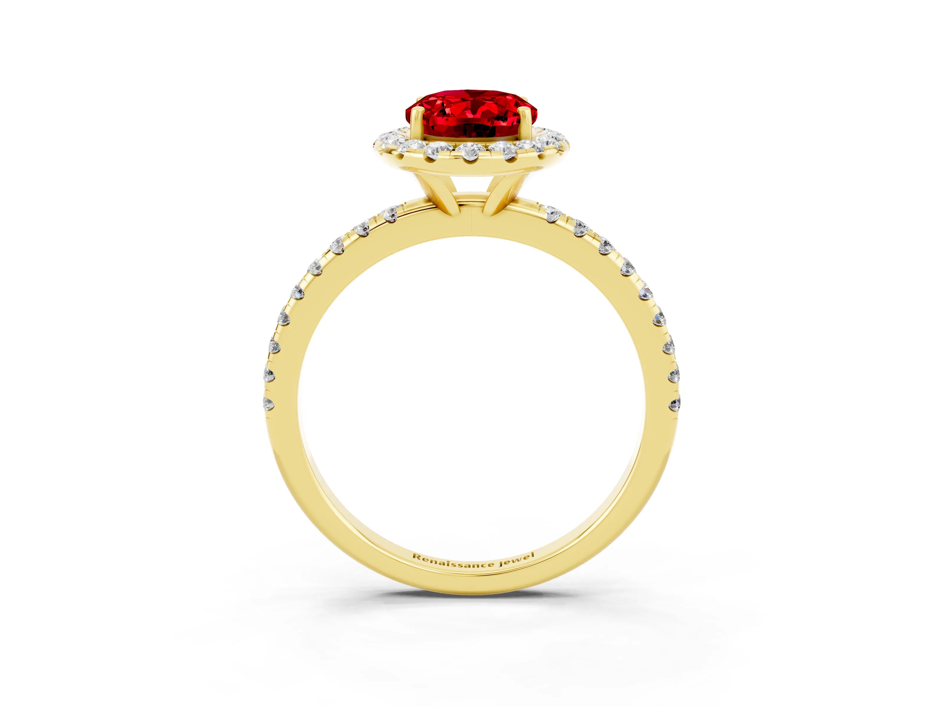 Yellow gold Oval Cut Cut Diamond Floral Halo Engagement Ring with Pavé Band and Prong Setting_3