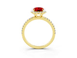 Yellow gold Oval Cut Cut Diamond Floral Halo Engagement Ring with Pavé Band and Prong Setting_3