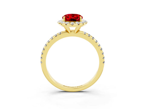 Yellow gold Oval Cut Cut Diamond Floral Halo Engagement Ring with Pavé Band and Prong Setting_3