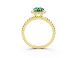 Yellow gold Oval Cut Cut Diamond Floral Halo Engagement Ring with Pavé Band and Prong Setting_3