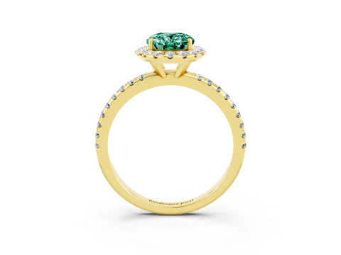 Yellow gold Oval Cut Cut Diamond Floral Halo Engagement Ring with Pavé Band and Prong Setting_3