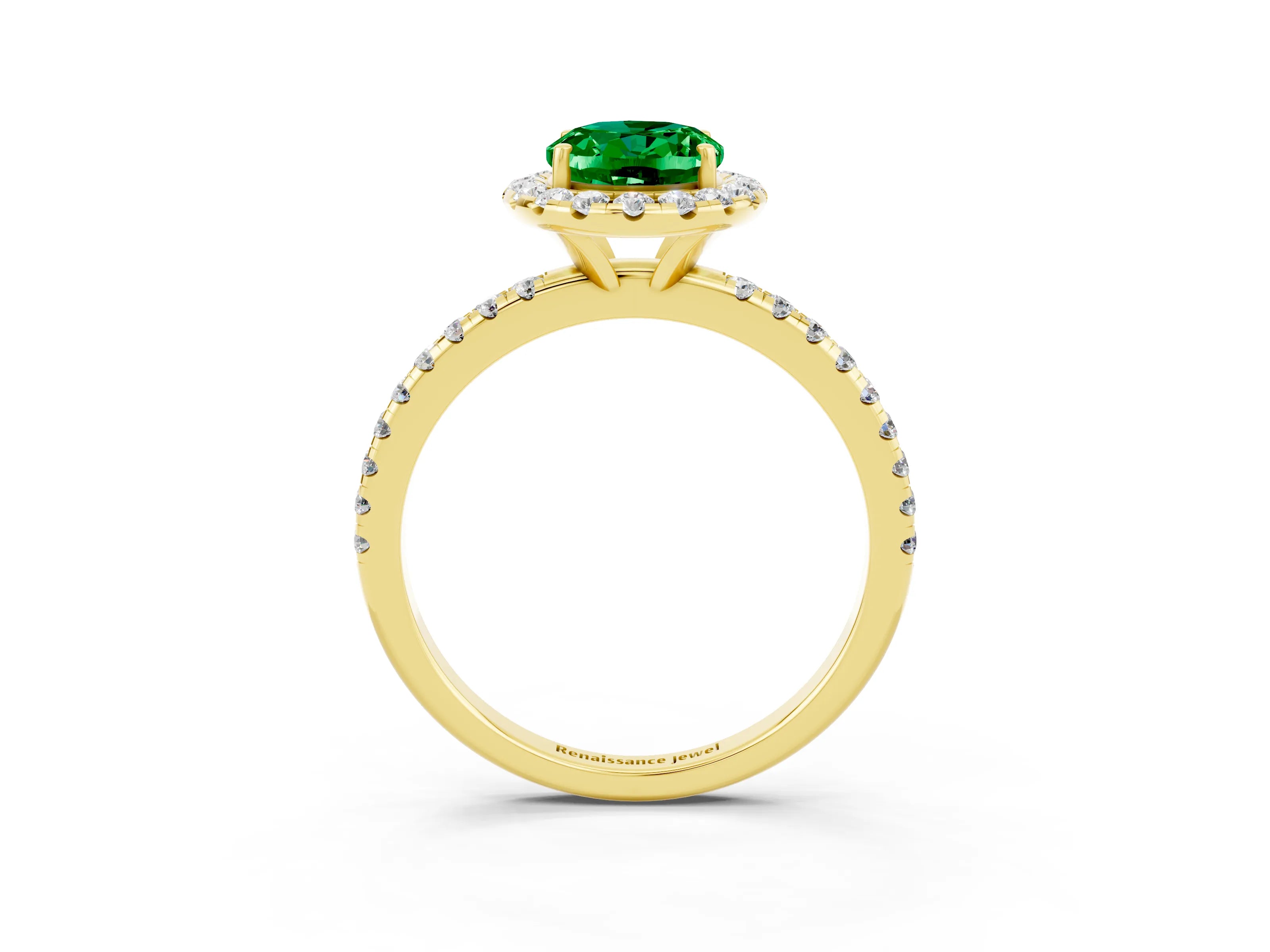 Yellow gold Oval Cut Cut Diamond Floral Halo Engagement Ring with Pavé Band and Prong Setting_3