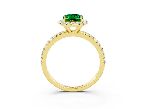 Yellow gold Oval Cut Cut Diamond Floral Halo Engagement Ring with Pavé Band and Prong Setting_3