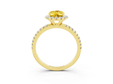 Yellow gold Oval Cut Cut Diamond Floral Halo Engagement Ring with Pavé Band and Prong Setting_3