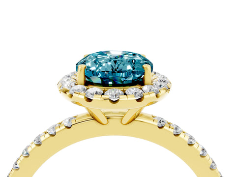 Yellow gold Oval Cut Cut Diamond Floral Halo Engagement Ring with Pavé Band and Prong Setting_4
