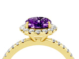 Yellow gold Oval Cut Cut Diamond Floral Halo Engagement Ring with Pavé Band and Prong Setting_4