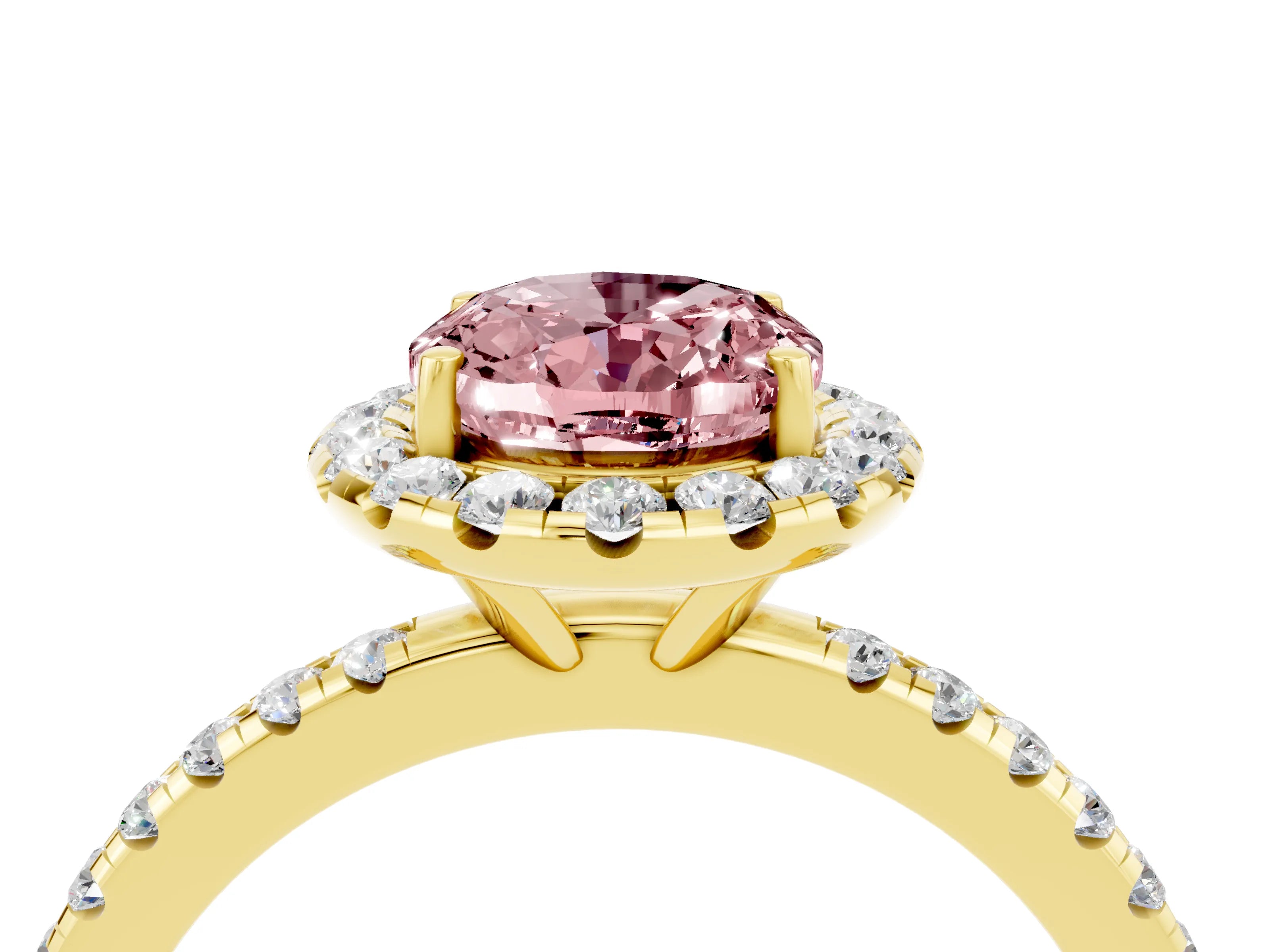 Yellow gold Oval Cut Cut Diamond Floral Halo Engagement Ring with Pavé Band and Prong Setting_4