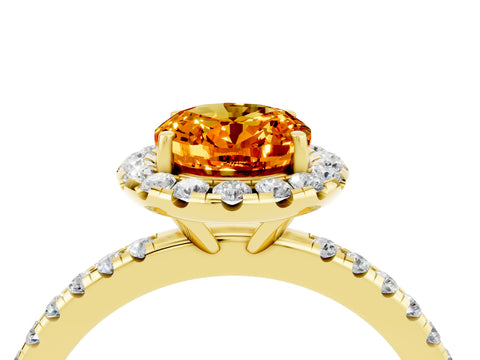 Yellow gold Oval Cut Cut Diamond Floral Halo Engagement Ring with Pavé Band and Prong Setting_4