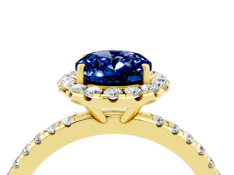 Yellow gold Oval Cut Cut Diamond Floral Halo Engagement Ring with Pavé Band and Prong Setting_4