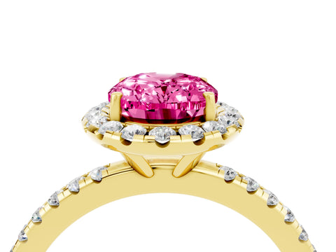 Yellow gold Oval Cut Cut Diamond Floral Halo Engagement Ring with Pavé Band and Prong Setting_4
