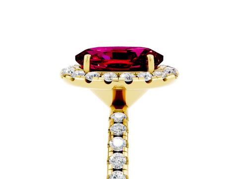 Yellow gold Oval Cut Cut Diamond Floral Halo Engagement Ring with Pavé Band and Prong Setting_5