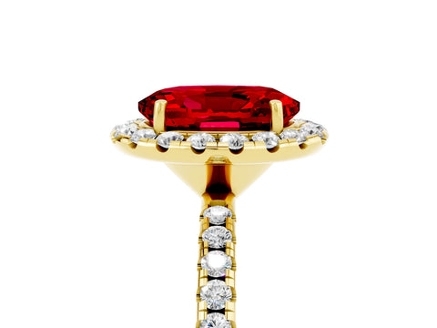 Yellow gold Oval Cut Cut Diamond Floral Halo Engagement Ring with Pavé Band and Prong Setting_5