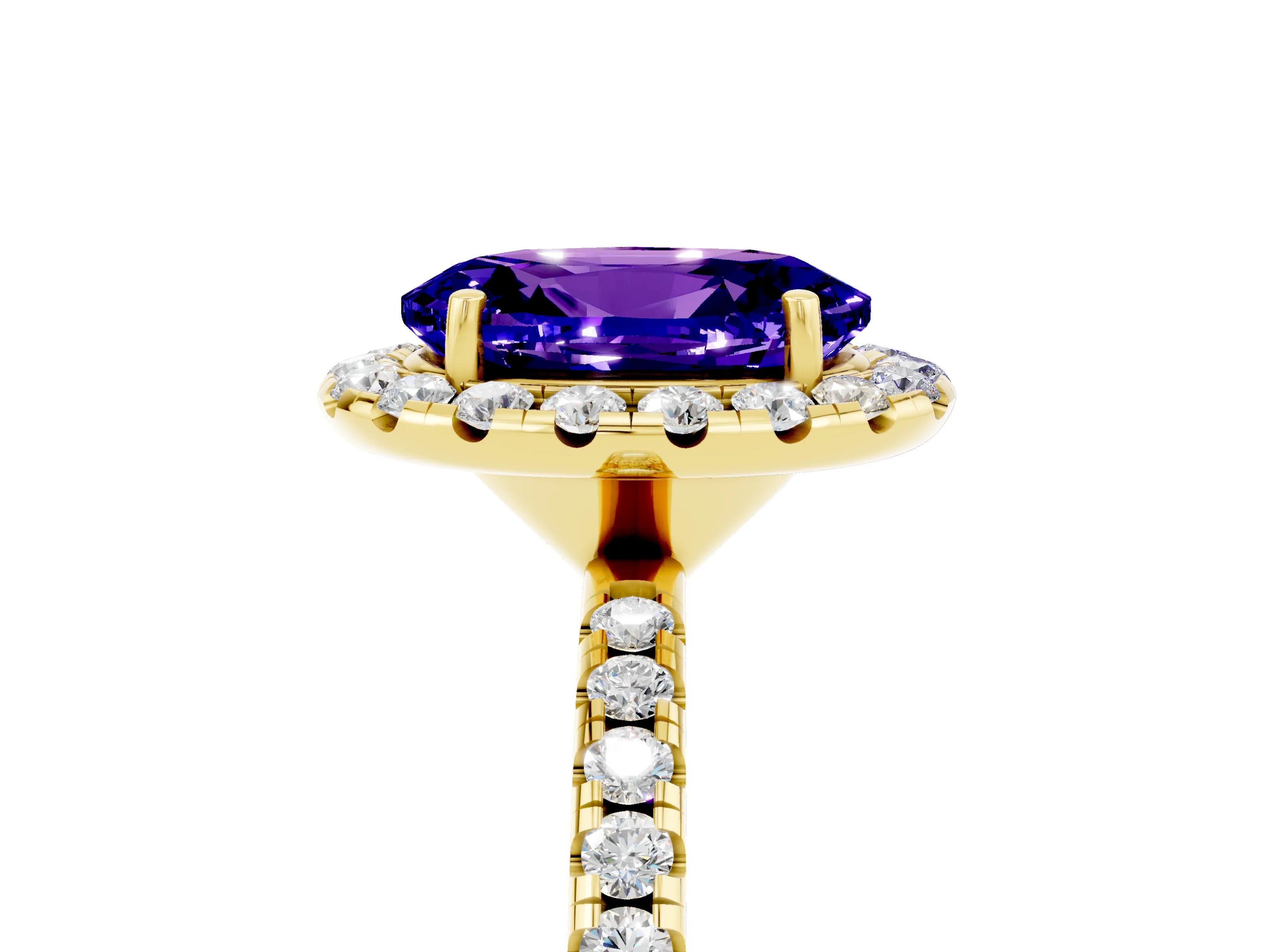 Yellow gold Oval Cut Cut Diamond Floral Halo Engagement Ring with Pavé Band and Prong Setting_5