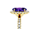 Yellow gold Oval Cut Cut Diamond Floral Halo Engagement Ring with Pavé Band and Prong Setting_5
