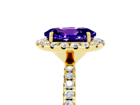 Yellow gold Oval Cut Cut Diamond Floral Halo Engagement Ring with Pavé Band and Prong Setting_5