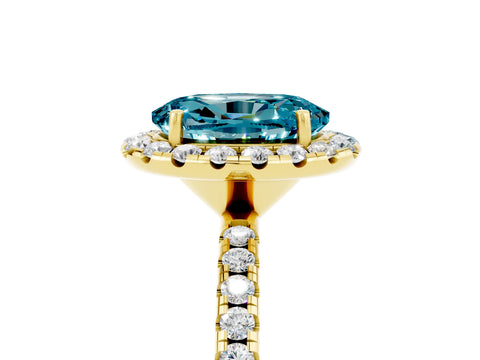 Yellow gold Oval Cut Cut Diamond Floral Halo Engagement Ring with Pavé Band and Prong Setting_5