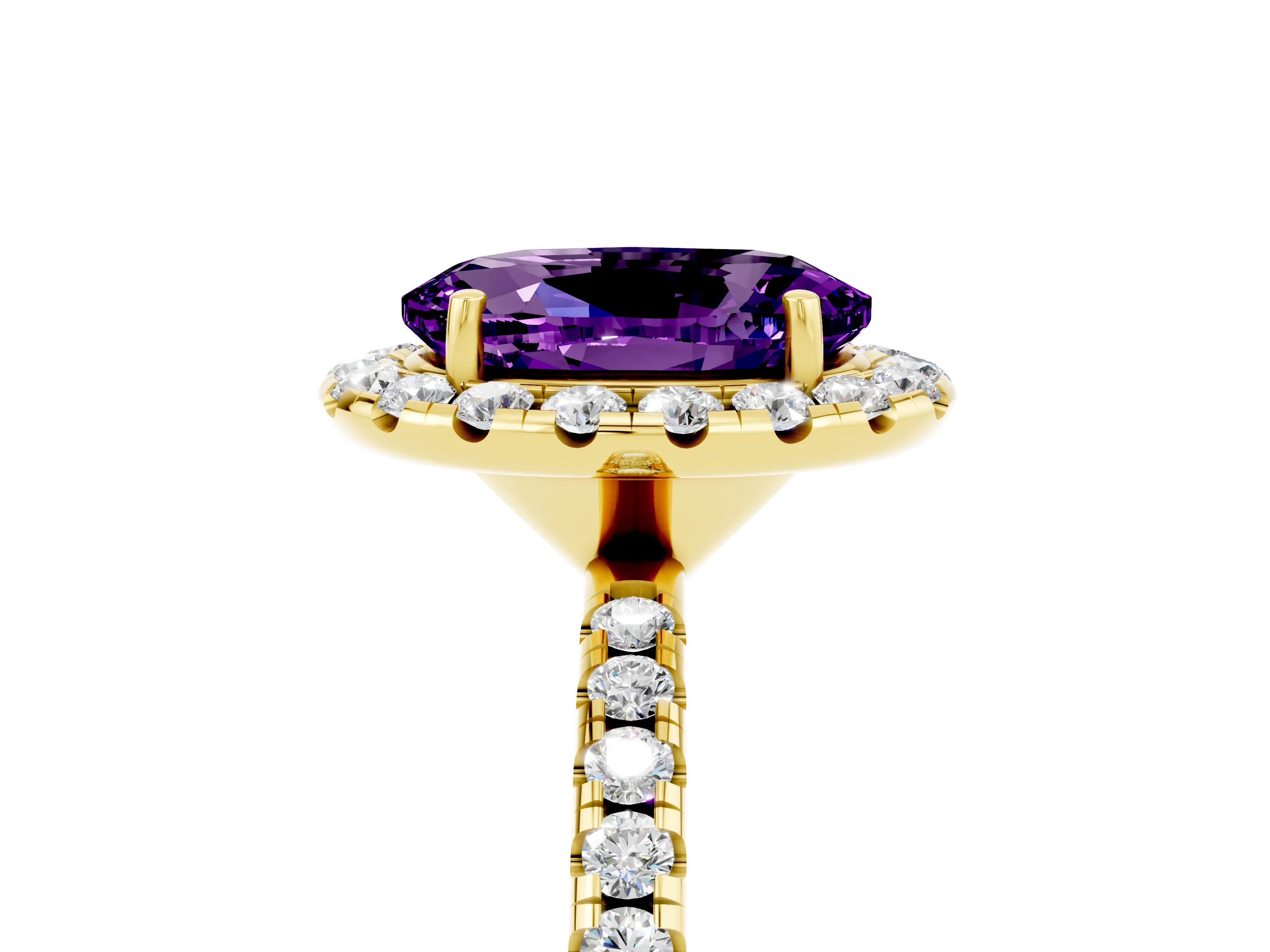 Yellow gold Oval Cut Cut Diamond Floral Halo Engagement Ring with Pavé Band and Prong Setting_5