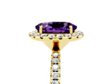 Yellow gold Oval Cut Cut Diamond Floral Halo Engagement Ring with Pavé Band and Prong Setting_5